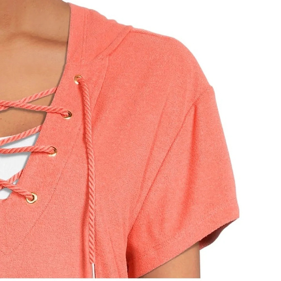 Melon Juice Colored Lace Up Hoodie Cover Up/ Top Size L - Picture 6 of 6